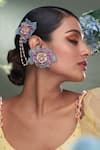 Buy_Torque by Merge_Multi Color Semi Precious Mixed Floral Boho Earrings With Attached Hair Broch _at_Aza_Fashions