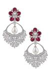 Shop_Moh-Maya By Disha Khatri_Silver Plated Crystals, Pearls, Stones Danglers_at_Aza_Fashions
