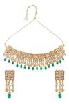 Shop_Moh-Maya By Disha Khatri_Gold Plated Pearls, Stones, Gota Patti Kundan Choker Necklace Set _at_Aza_Fashions