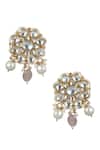 Shop_Riana Jewellery_Gold Plated Pearls, Beads, Diamonds Floral Stone Stud Earrings _at_Aza_Fashions