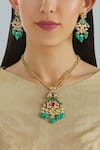 Buy_Moh-Maya By Disha Khatri_Green Pearls, Stones, Gota Patti Kundan Necklace Set _at_Aza_Fashions