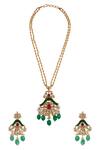 Shop_Moh-Maya By Disha Khatri_Green Pearls, Stones, Gota Patti Kundan Necklace Set _at_Aza_Fashions