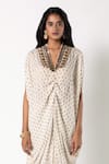 Shop_Labbada_Ivory Kaftan Natural Crepe Embroidered Bead V Neck And Pant Set_Online_at_Aza_Fashions