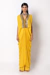 Buy_Labbada_Yellow Natural Crepe Kaftan Print Geometric Hand Embroidered Placket With Pant _at_Aza_Fashions