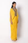 Labbada_Yellow Natural Crepe Kaftan Print Geometric Hand Embroidered Placket With Pant _Online_at_Aza_Fashions