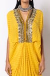 Shop_Labbada_Yellow Natural Crepe Kaftan Print Geometric Hand Embroidered Placket With Pant _Online_at_Aza_Fashions