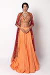 Buy_Labbada_Orange 60 Gm Chanderi Silk Lehenga And Blouse Block & Hand Embroidered Set_at_Aza_Fashions
