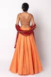 Shop_Labbada_Orange 60 Gm Chanderi Silk Lehenga And Blouse Block & Hand Embroidered Set_at_Aza_Fashions