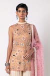 Shop_Labbada_Pink Tulle Kurta Hand Embroidery Geometric High Neck And Sharara Set _Online_at_Aza_Fashions