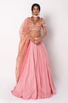 Buy_Labbada_Pink 60 Gm Chanderi Silk Lehenga And Blouse Block & Floral Embroidered Set_at_Aza_Fashions