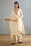 Buy_Torani_Ivory Raw Silk Embroidery Dori Notched Gul Bano Pushti Kurta Set  _at_Aza_Fashions