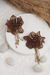 Shop_Torque By Merge_Brown Beads, Stones Flower Embellished Earrings _at_Aza_Fashions
