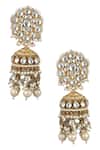 Shop_Riana Jewellery_Gold Plated Floral Stone Jhumkas _at_Aza_Fashions
