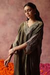 Begum_Green Phiran Zari Tissue Embellished Heer Neckline And Pant Set _Online_at_Aza_Fashions