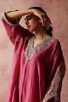 Shop_Begum_Fuchsia Phiran Zari Tissue Embellished Zardozi V Heer And Pant Set  _Online_at_Aza_Fashions