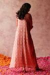 Shop_Begum_Peach Kaftan Georgette Embroidery Sequin V Inaya Geometric Dress _at_Aza_Fashions