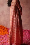 Shop_Begum_Peach Kaftan Georgette Embroidery Sequin V Inaya Geometric Dress _Online_at_Aza_Fashions