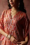 Begum_Peach Kaftan Georgette Embroidery Sequin V Inaya Geometric Dress _at_Aza_Fashions