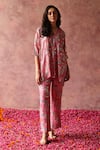 Begum_Pink Kaftan Georgette Embroidery Sequin V Neck Maiyra And Pant Set _Online_at_Aza_Fashions