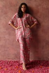 Begum_Pink Kaftan Georgette Embroidery Sequin V Neck Maiyra And Pant Set _at_Aza_Fashions
