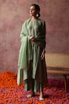 Begum_Green Kurta Zari Silk Embroidered Sequin And Gota Paakizah Pant Set _Online_at_Aza_Fashions