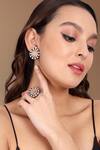 Buy_Tizora_White Synthetic Faux Diamonds And Carved Stones Earrings & Ring Set _at_Aza_Fashions