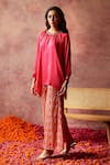 Begum_Fuchsia Top Satin Embroidered Sequin Round Collar Rene And Pant Set _at_Aza_Fashions