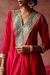 Begum_Pink Kurta Silk Embroidered Sequin V Neck Rumi Brocade Pant Set _Online_at_Aza_Fashions