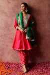 Buy_Begum_Pink Kurta Silk Embroidered Sequin V Neck Rumi Brocade Pant Set _Online_at_Aza_Fashions