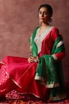 Begum_Pink Kurta Silk Embroidered Sequin V Neck Rumi Brocade Pant Set _at_Aza_Fashions