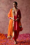 Buy_Begum_Fuchsia Kurta Silk Embroidered Sequin V Rumi A-line Brocade Pant Set _at_Aza_Fashions