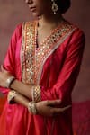 Begum_Fuchsia Kurta Silk Embroidered Sequin V Rumi A-line Brocade Pant Set _Online_at_Aza_Fashions