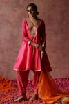 Shop_Begum_Fuchsia Kurta Silk Embroidered Sequin V Rumi A-line Brocade Pant Set _Online_at_Aza_Fashions