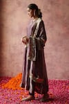 Begum_Purple Dupatta Organza Embroidered Sequin Round Zaahra Bell Sleeve Kurta Set _Online_at_Aza_Fashions