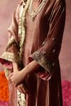 Shop_Begum_Rose Gold Dupatta Organza Embroidered Zaahra Bell Sleeve Kurta Set _Online_at_Aza_Fashions