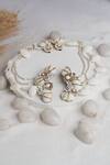 Shop_Torque By Merge_White Stones Shell Embellished Earrings With Ear Chain _at_Aza_Fashions