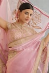 Buy_Torani_Pink Raw Silk Hand Embroidery Dori Round Neck Gul Mohar Yashoda Blouse _at_Aza_Fashions