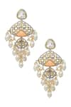 Shop_Tizora_White Faux Polki Studded Chandeliers Earrings _at_Aza_Fashions