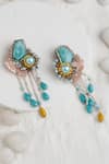 Shop_Torque By Merge_Multi Color Stones Tassel Drop Embellished Earrings _at_Aza_Fashions
