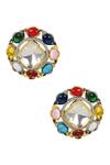 Shop_Tizora_Multi Color Faux Navratna Contrast Stone Embellished Earrings _at_Aza_Fashions