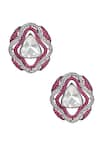 Shop_Tizora_White Faux Diamonds Quatrefoil Shaped Earrings _at_Aza_Fashions