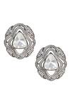 Shop_Tizora_White Faux Diamonds Swirl Circle Shaped Earrings _at_Aza_Fashions