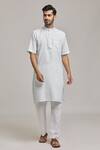 Buy_Arihant Rai Sinha_White Linen Mandarin Collar Woven Kurta _Online_at_Aza_Fashions