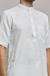 Shop_Arihant Rai Sinha_White Linen Mandarin Collar Woven Kurta _Online_at_Aza_Fashions
