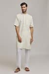 Buy_Arihant Rai Sinha_Beige Linen Stripe Woven Kurta _at_Aza_Fashions