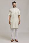 Arihant Rai Sinha_Beige Linen Stripe Woven Kurta _Online_at_Aza_Fashions