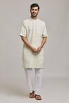 Buy_Arihant Rai Sinha_Beige Linen Stripe Woven Kurta _Online_at_Aza_Fashions