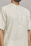 Shop_Arihant Rai Sinha_Beige Linen Stripe Woven Kurta _Online_at_Aza_Fashions