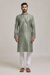 Buy_Arihant Rai Sinha_Green Viscose, Silk, Cotton Embroidery, Sequins Flower Print Kurta Set _Online_at_Aza_Fashions
