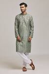 Shop_Arihant Rai Sinha_Green Viscose, Silk, Cotton Embroidery, Sequins Flower Print Kurta Set _Online_at_Aza_Fashions
